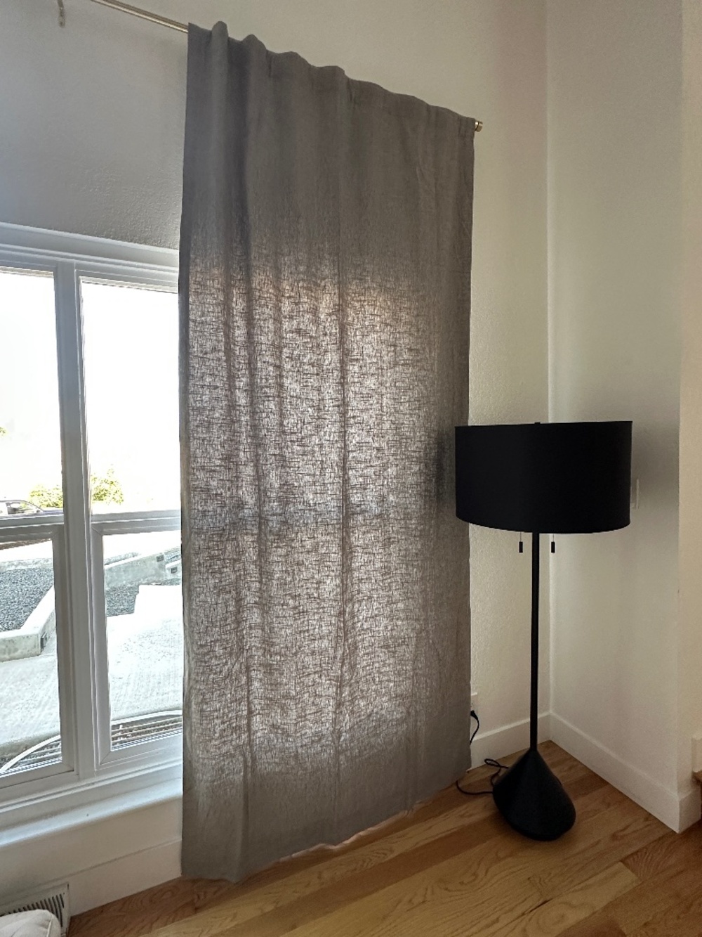 Pottery Barn Gray Linen Cotton Lined Curtain Panel Rod Pocket 50 x 108